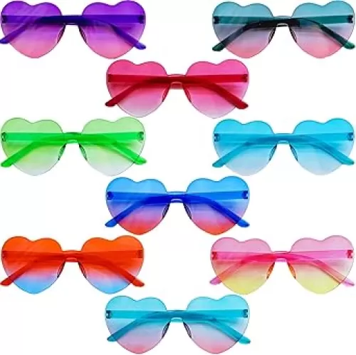 9 Pack Heart Shaped Sunglasses Rimless Heart Glasses for Bachelorette Party Birthday Decorations Party Favors