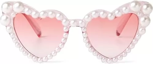 ADE WU Heart Sunglaskses Kids Cute Pearl Heart Shaped Sunglasses for Girls Age 3-8