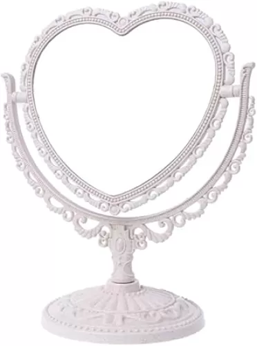AKOAK Heart-Shaped Cosmetic Mirror - Plastic, Double-Sided, Rotatable, Lightweight - Bathroom & Bedroom Mirror (Beige)