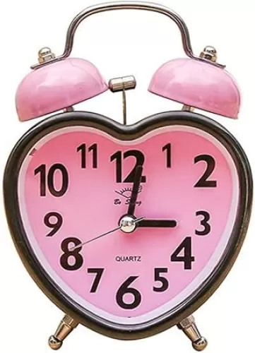Alarm Clocks Heart Shape Double Bell Alarm Clock No Ticking Twin Bell Alarm Clock with for Kids Girls Bedrooms (Pink)