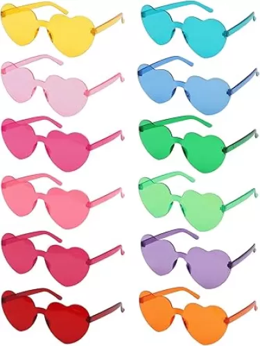 AMCAMI 12 Pairs Heart Shaped Sunglasses for Women Colored Heart Shaped Glasses Bachelorette Party Favors