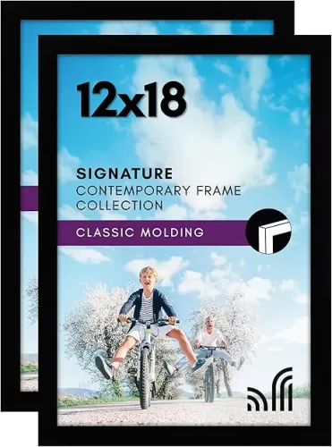 Americanflat 12x18 Poster Frame with Shatter-Resistant Glass - Set of 2 - Signature Collection - Gallery-Style Frames Made of Engineered Wood - Picture Frames for Wall Display - Black