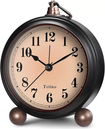 Analog Alarm Clock, Battery Powered Desk Clocks with Night Light, Silent Non Ticking, Retro Simply Design Alarm Clocks for Living Room, Bedroom, Bedside, Dormitory, Decor, Gift (Black)
