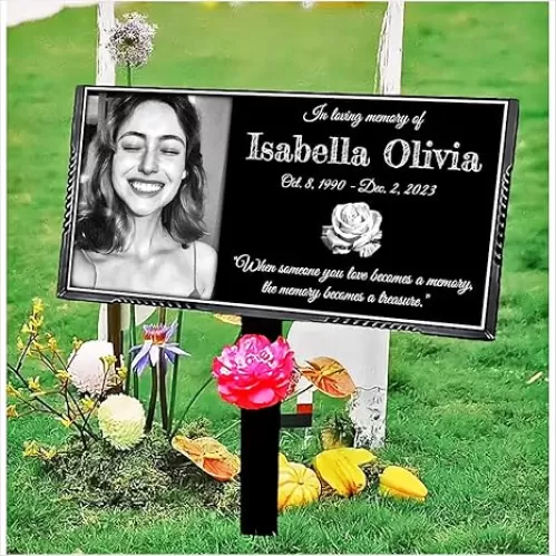 ANGELBB Headstones for Graves Personalized with Photo, Grave Markers for Cemetery for Humans, Memorial Plaques for Outdoors with Stand, Granite Grave Stones Decorations for Loved Ones Lost