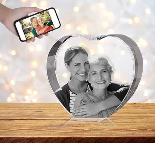 Arokimi Custom 3D Crystal Photo Heart Laser Engraved Pictures Personalized Heart Crystal Gift for Friends, Mother’Day, Father’s Day Birthday, Christmas (Small)