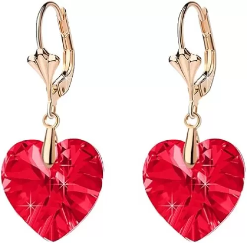 Austrian Crystal Heart Drop Leverback Earrings for Women Fashion Dangle Earring 14K Rose Gold Plated Hypoallergenic Jewelry