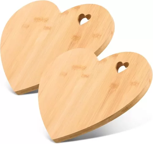 AWIZOM 2 Pack Heart Shaped Bamboo Cutting Board Valentine's Day Wooden Charcuterie Board with Hole Bread Cheese Serving Tray Platter Kitchen Chopping Board for Housewarming Present, 12.01x9.45x0.59"