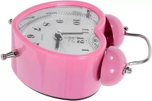 BESTOYARD Heart Shape Alarm Clock for Kids Pink Twin Bell Bedside No Ticking Nightlight