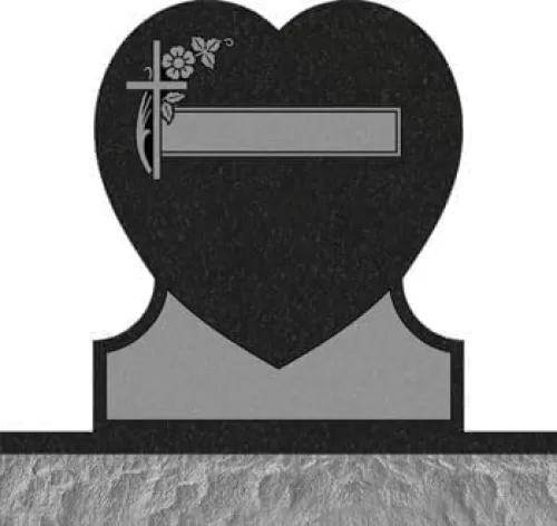 Black Granite Double Heart Memorial Headstone, 36" H x 12" W x 6" D, 550 lbs