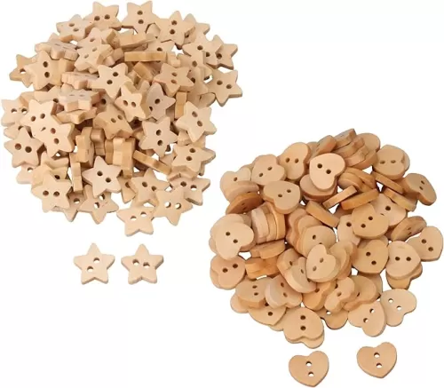 BQLZR Star & Heart Shape Wooden Buttons for DIY Projects Scrapbooking Pack of 200