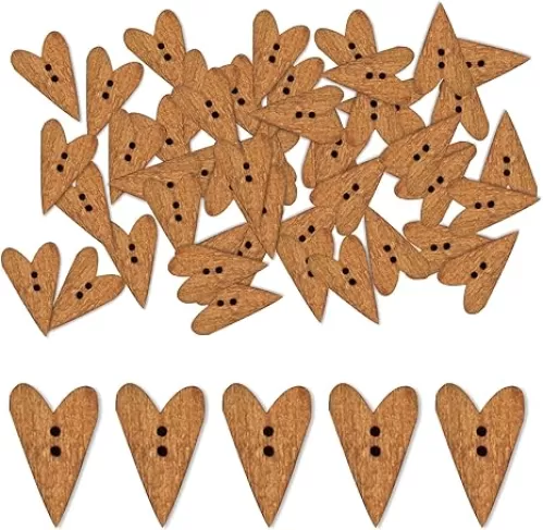 BRBASAP 50PCS Wooden Heart Buttons in Bulk Vintage Shaped Buttons for Crafts Small Wooden Buttons for Crafting DIY Projects Supplies Bulk Craft Buttons