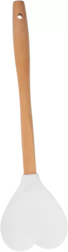 Cabilock Mixing Spoon Heart Shape Silicone Turner Spatula Soup Spoon Soft Round Handle White Versatile Kitchen Tool