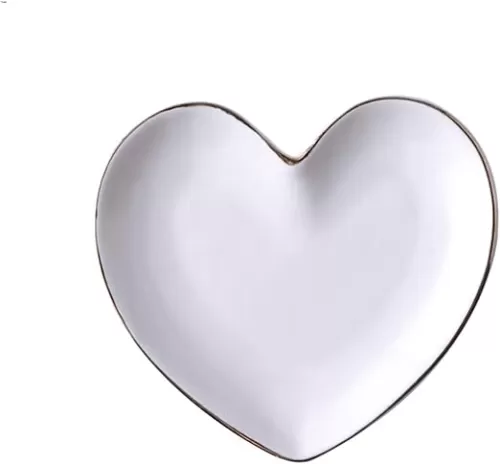 Ceramic Love Jewelry Tray Small Trinket Dish for Rings Earrings and Necklace, White Decorative Tray for Home Decor
