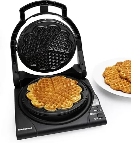 Chefâ€™sChoice 840 WafflePro Taste / Texture Select Waffle Maker Traditional Five of Hearts Easy to Clean Nonstick Plates, 5-Slice, Silver