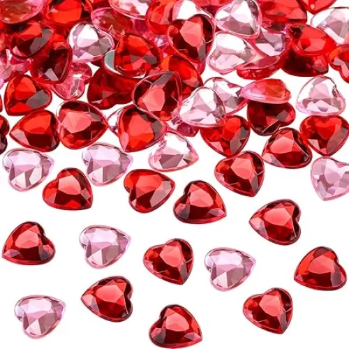CHENGU Valentines Day Acrylic Heart 3D Acrylic Heart Rhinestones Flat Red and Back Decoration Wedding Table Scatter Decoration for DIY Crafts Jewelry Making, 0.5 Inch(500 Pcs)