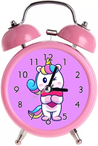 Children's Alarm Clock Retro Silent Pointer Clocks Round Number Dual Bell s Loud Alarm Clock Pink Colors Bedside Night Light Home Decors Cute Unicorn Hug Love Heart Cartoon