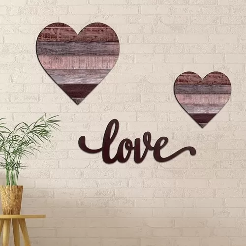 Chitidr 3 Pcs Wooden Hearts Decor Heart Wooden Sign Rustic Hanging Love Plaque for Wall Home Farmhouse Living Room Bedroom Gifts (Grey Purple)