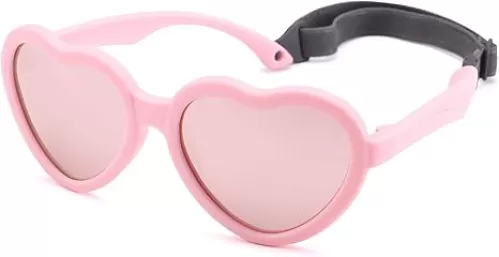 COASION Kids Polarized Sunglasses with Strap - TPEE Rubber Flexible Heart Sunglasses for Toddler Girls Boys Age 2-8
