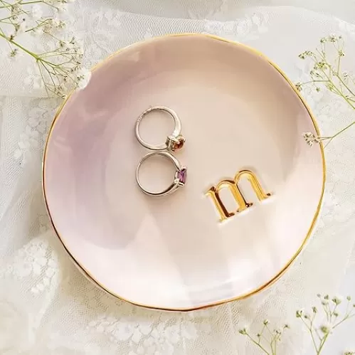 COLLECTIVE HOME - Ceramic Jewelry Tray, Decorative Trinket Dish for Rings Earrings Necklaces Bracelet Watch Keys, Birthday Mother's Day Christmas Gift for Women, 4.75", Colored Surface (M)