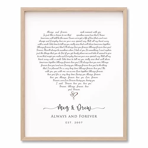 Custom Heart Shape Song Lyrics Wall Art, Personalized Wedding Song First Dance Wedding Vows Print Canvas, Valentines Day Anniversary Gift for Husband Wife Him Her