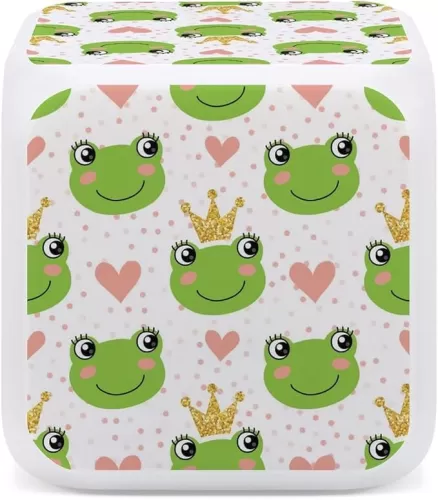 Cute Frogs Gold Crowns Pink Hearts On Pink White Polka Dots Mini Digital Alarm Clocks, Wake Up Bedside Clock, LED Night Glowing Cube Clock Desk Table Clock with Data and Temperature Gift