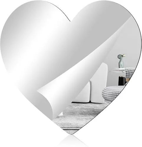DARENYI 1PCS Frameless Acrylic Wall Mirror Tile 12 x 11.6 inches Decorative Heart Shaped Mirror Sheet Self Adhesive for Bedroom, Living Room, Entryway, Hallway, Vanity, Home Decor
