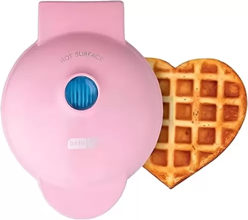 DASH Mini Waffle Maker Machine for Individuals, Paninis, Hash Browns, & Other On the Go Breakfast, Lunch, or Snacks, with Easy to Clean, Non-Stick Sides, Pink Heart 4 Inch