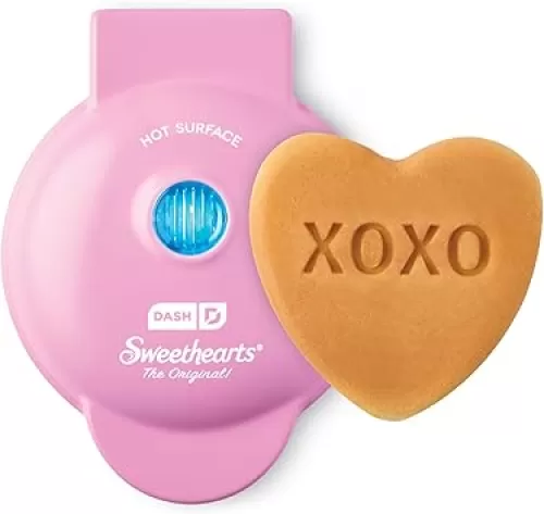DASH x SweetheartsÂ® Mini Waffle Maker - 4â€ Waffle, Heart Shaped Waffle, Nonstick Waffle Iron with Quick Heat-Up, Perfect Mini Waffle Maker for Kids and Families, Valentines Day - XOXO (Pink)