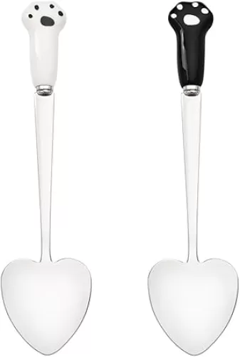 Dog Cat Paw Spoons for Wet Food Pet Food Can Spoon Dog Cat Food Spoon Set Pet Feeding Spoon Cute Spoons for Dogs Cats Heart Shaped Spoon Dog Food Cat Wet Food Spoons Black and White 2Pcs