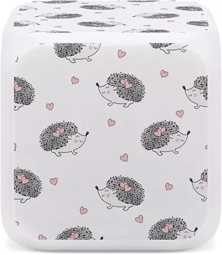 Donnapink Grey White Hedgehogs Pink Hearts Seamless Mini Digital Alarm Clock, Wake Up Bedside LED Night Glowing Cube With Data and Temperature - Gift