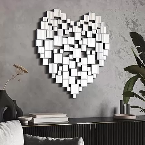 Empire Art Direct Tesselation Heart-Shaped Wall Mirror Featuring Beveled Copper Mirror Squares, Ready to Hang, Living Room, Bedroom & Office, 32"x32"x1"