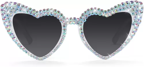 Etercycle Heart Sunglasses, Shiny Rhinestone Sun Glasses For All Party, White Glasse Bride Gifts Women Sunglasses For Bachelorette Party Decorations