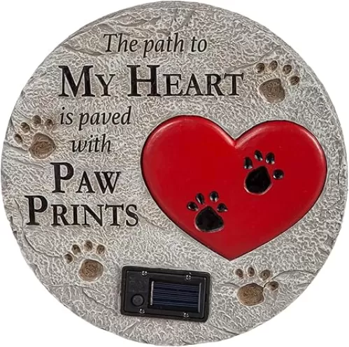 Evergreen Garden Solar-Powered Memorial Stone with Paw Prints - Heart-Shaped, Pet Memorial Garden Stone, Durable Outdoor Decor for Dog and Cat Lovers
