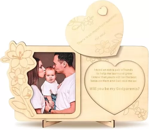 Farmhouse Heart-Shaped Godparents Proposal Picture Frame (8.4 x 5.4 inches)
