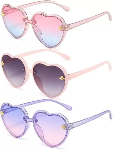 FBHLZ 3 Pack Girls heart Shaped Sunglasses UV 400 Protection Kids Love Heart Sunglasses Outdoor Beach Holiday Age 3-10 Years