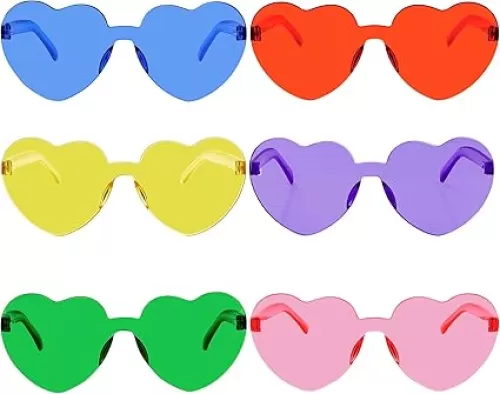 Fengek 6 Pcs Heart Shape Sunglasses Frameless Transparent Glasses Party Favors for Women, Multicolor 1