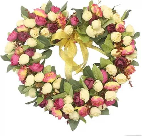 Florist Flower Wreath Rose Garland for Home Wall Wedding Decoration (Champagne-Heart-Shaped)