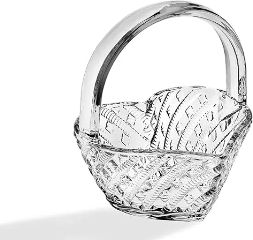 Godinger Crystal Heart Shaped Basket Candy Dish, Trinket Holder