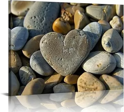 GooTPa Heart Shape Rock Canvas Wall Art Decor for Home, Living Room, Bedroom - Ready To Hang 20x16in
