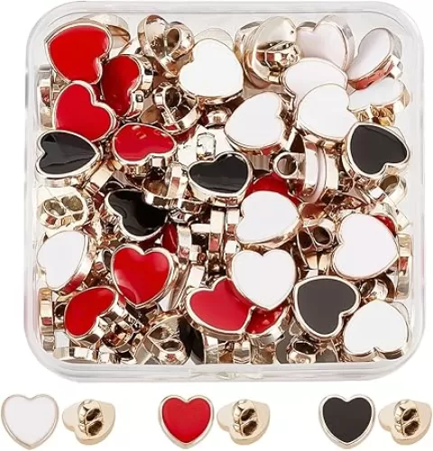 GORGECRAFT 3 Colors 60Pcs Metal Shank Buttons Heart Shaped Buckle 12Mm Plastic Button Accessories with Enamel for Shoe Charms Women Dress Suits Blazer Jacket Uniform, Mixed Color