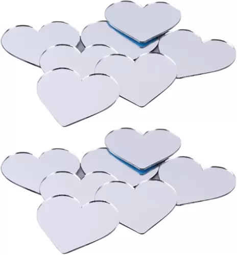 GSHLLO 40 Pcs Small Heart Mirror Tiles Heart Shaped Acrylic Mirrors Mini Craft Mosaic Mirrors Wall Decor Mirror Sheets Decorative Mirrors Decals for Room Home Decor