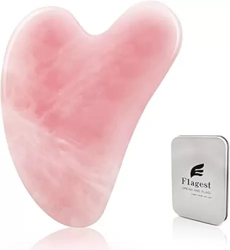 Gua Sha Rose Quartz Massage Tool, Facial Tool for Scraping and SPA Acupuncture Therapy, Heart Shape Trigger Point Treatment on Face (Rose Quartz)