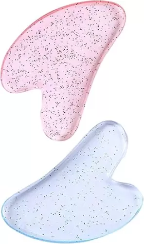GuaSha Facial Tool, Lymiftphatic Drainage Massager for Face, Guasha Resin Heart Shaped Tool, Face Gua Sha Tools for Skin Care Gift 2Pcs Pink and Blue