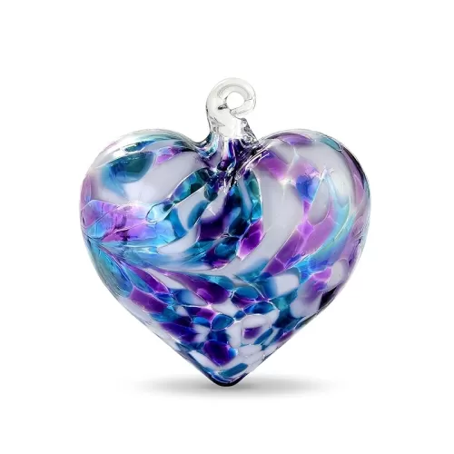 Hand Blown Glass Heart Ornament "Plump" Medium Size Hanging Glass Heart Ornament. Beautiful Blown Glass Colors. (WKH05.253)