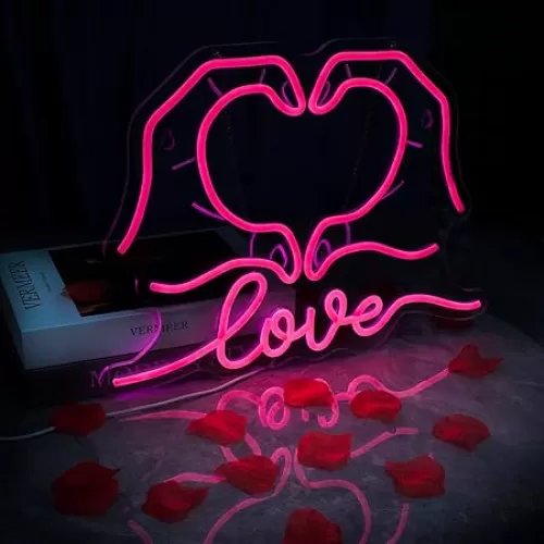 Hand Heart Love Pink Neon Signs for Wall Decor, LED Neon light, Dimmable USB Powered, Art Deco Merch Gifts for Girls Lover Gift Teenagers Classroom Bedroom Decor