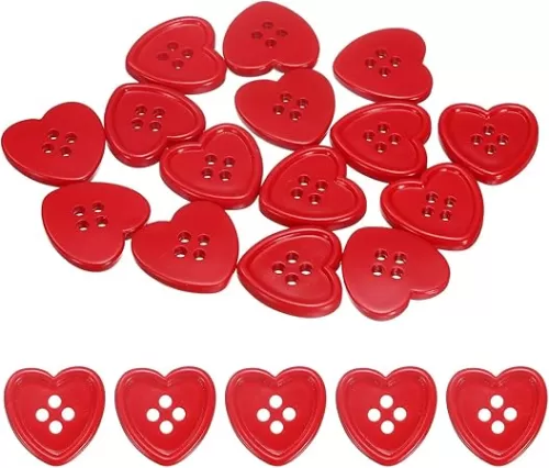 HARFINGTON 40pcs Heart Resin Sewing Button, 23mm 5/8" 4 Hole Sweater Buttons for Clothing Garment Knitting Crafts Decoration, Red