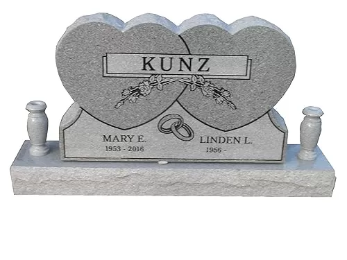 Headstone - Connected Hearts - large companion - monument grade granite. Includes standard front face engraving- Vases availible to add.
