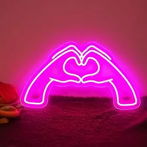Heart Hands Neon Sign Love Finger Neon Light, Pink Room Decor Light with Dimmer and USB, LED Wall Art for Music Lover Bedroom Game Room Bar Party Wedding Birthday Christmas Decor