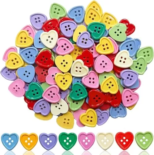 Heart Resin Buttons Love Heart Buttons, 48pcs Heart Shaped Sewing Buttons 4 Holes Assorted Colorful Buttons Bulk for Sewing Scrapbooking Crafts Decoration Clothes DIY Accessory Supplies (Mixed Color)
