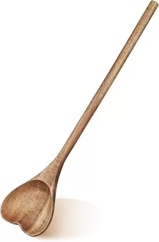Heart Wooden Spoon - 11inch Long Handle Serving Spoon, Love Shape Spoons for Dessert, Soup, Coffee Mixing, Appetizer, Valentine's Day Gift, Wedding Party Decor